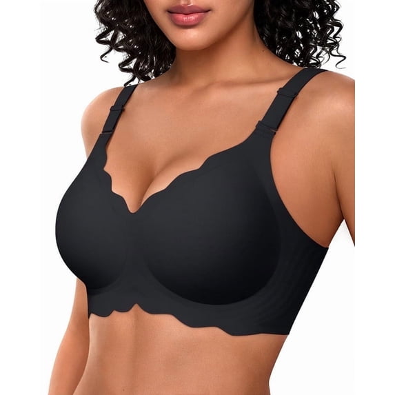 OEAK Women's Jelly Bra, No Underwire Scalloped Push Up, Buttery Soft T-shirt Seamless Full Coverage Convertible Everyday Bra, Sizes S to 3XL