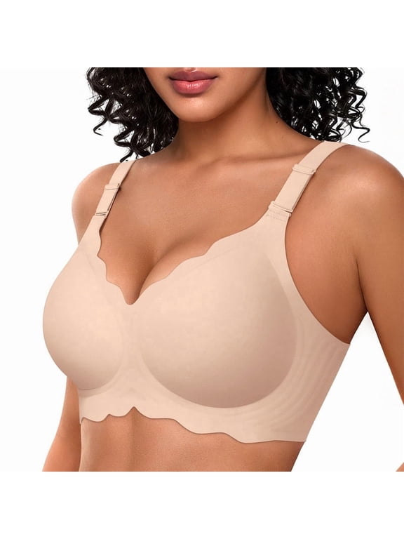 Women's Jelly Bra, No Underwire Scalloped Push Up, Buttery Soft T-shirt Seamless Full Coverage Convertible Everyday Bra, Sizes S to 3XL