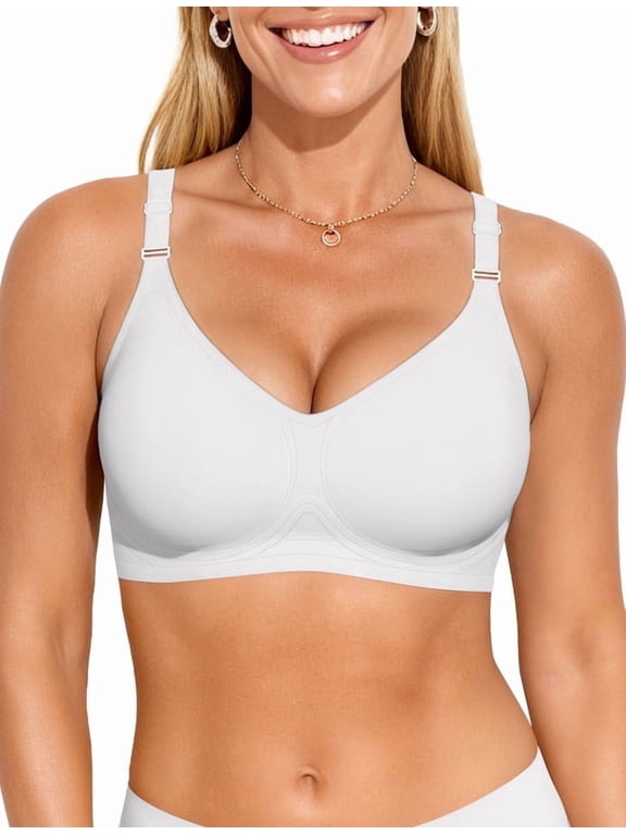 Women's Seamless Jelly Comfortable Bra, No Underwire, Full Support, Push Up, V Neck Sleeping T-shirt Bra, Sizes S to 3XL