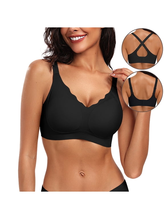 Women's Scalloped Edge Wireless Jelly Bra, Seamless Comfort Full Coverage T-Shirt Bra, Soft Support Bra, Sizes S-3XL