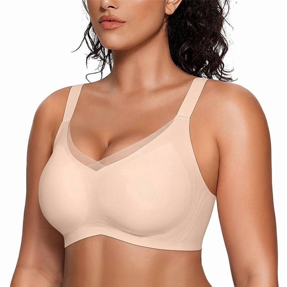 OEAK Women's Wireless Jelly Bra, V Mesh Comfortable Bralette, Supportive T-shirt Bra, No Underwire, Seamless Push Up Everyday Bra, Sizes S to 3XL