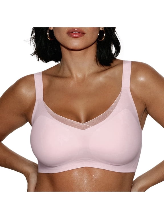 Women's Wireless Jelly Bra, V Mesh Comfortable Bralette, Supportive T-shirt Bra, No Underwire, Seamless Push Up Everyday Bra, Sizes S to 3XL