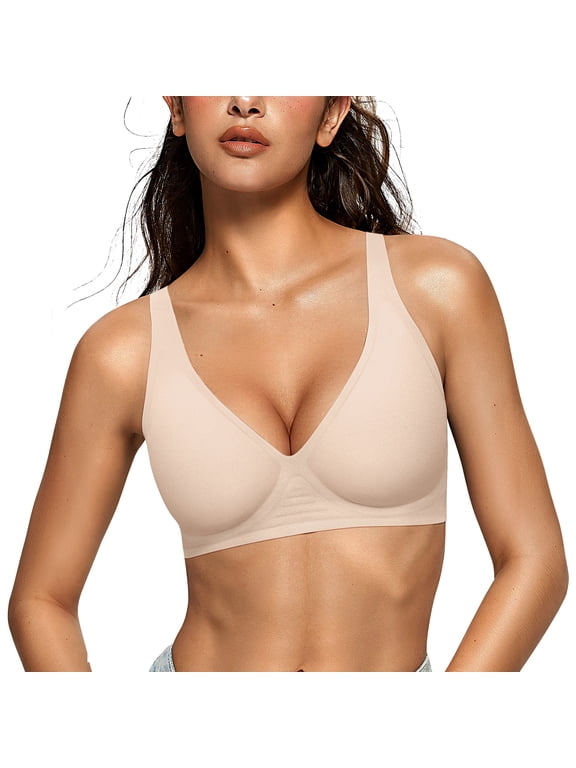 Women's Wireless Deep V Seamless Jelly Bra, Comfort Low Cut Push Up Plunge Bralette, Sizes S-3XL