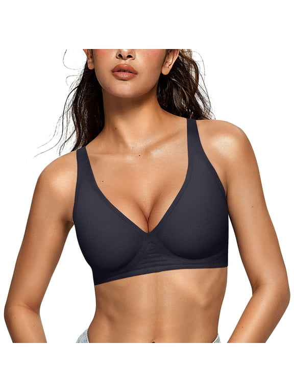 Women's Wireless Deep V Seamless Jelly Bra, Comfort Low Cut Push Up Plunge Bralette, Sizes S-3XL