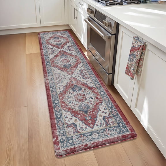 OEAKAY 17"x59" Anti Fatigue Kitchen Mat , Ergonomic Cushioned Waterproof, Extra Thick Non-Slip Backing, Easy Care Persian Design Kitchen Mats for Floor