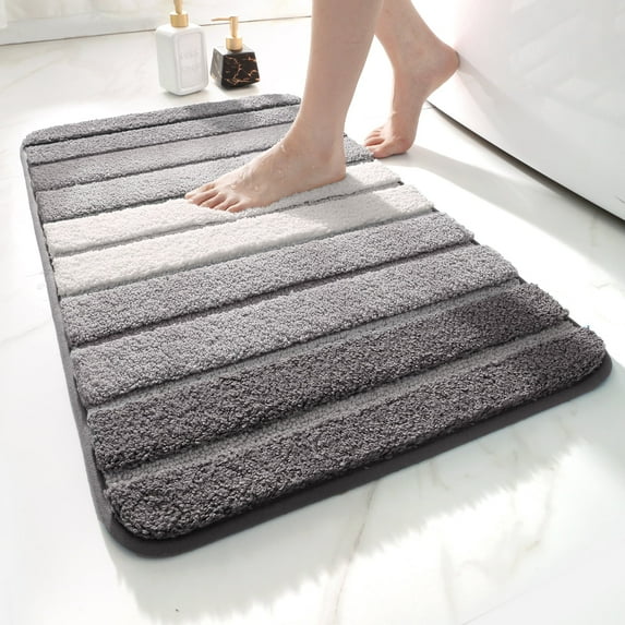 OEAKAY Bath Mat Bathroom Rug Absorbent Non-Slip Washable Shower Floor Mats Carpet 24"x35",Dark Gray Light Grey and White