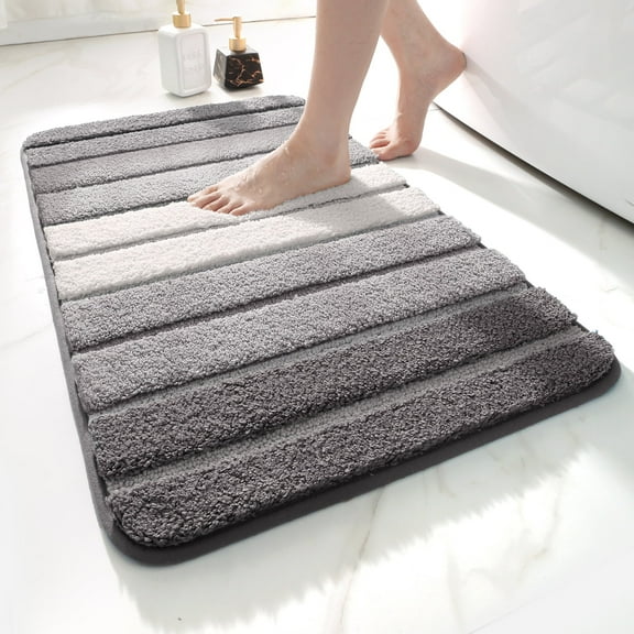 OEAKAY Bath Mat Bathroom Rug Absorbent Non-Slip Washable Shower Floor Mats Small Carpet 16"x24",Dark Gray Light Grey and White
