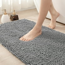 OEAKAY Bath Rug and Mat, Soft Luxury Chenille Bath Rug for Bathroom, Washable Shower Mat Non-Slip, Absorbent Shaggy Bath Rugs, Light Gray Bathroom Rug, 16"x24"