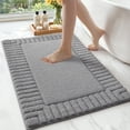 thumbnail image 1 of OEAKAY Textured Plush Dark Gray Microfiber Bath Mat, 16"x24", Non-Slip and Absorbent Bathroom Rug, Machine Washable, Quick Drying Shower Floor Carpet, 1 of 7