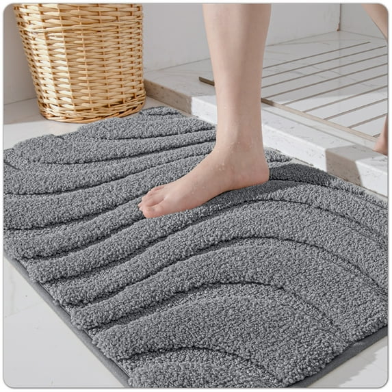 OEAKAY Bathroom Rug and Mat, Absorbent Washable Bathroom Runner Rug, Non Slip Bath Mat, Soft Microfiber Bath Mats for Bathroom Floor, Dark Gray Bathroom Mat 24"X36"
