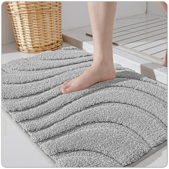 OEAKAY Bathroom Rug and Mat, Absorbent Washable Bathroom Runner Rug, Non Slip Bath Mat, Soft Microfiber Bath Mats for Bathroom Floor, Light Gray Bathroom Mat 20"X32"