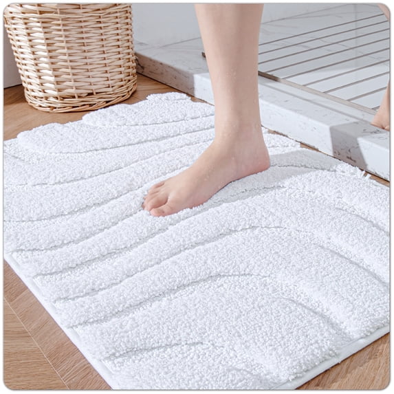 OEAKAY Bathroom Rug and Mat, Absorbent Washable Bathroom Runner Rug, Non Slip Bath Mat, Soft Microfiber Bath Mats for Bathroom Floor, White Bathroom Mat 16"x24"