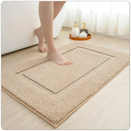 OEAKAY Traditional Shag Bath Mat, Beige Soft Microfiber Bathroom Rug for Bathroom Floor, 16"x24", Machine Washable, Super Absorbent and Non-Slip