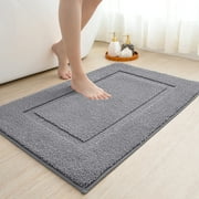 OEAKAY Traditional Shag Bath Mat, Dark Grey Soft Microfiber Bathroom Rug for Bathroom Floor, 16"x24", Machine Washable, Super Absorbent and Non-Slip