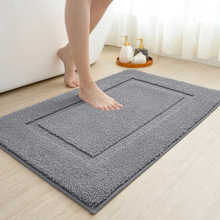 OEAKAY Traditional Shag Bath Mat, Dark Grey Soft Microfiber Bathroom Rug for Bathroom Floor, 16"x24", Machine Washable, Super Absorbent and Non-Slip