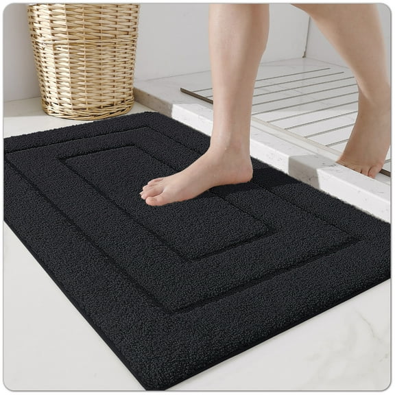 OEAKAY Bathroom Rug, Ultra Soft Absorbent Bath Rug for Bathroom, Premium Microfiber Shag Bath Mat, Non-Slip Bath Rug Machine Washable (16"x24", Black)