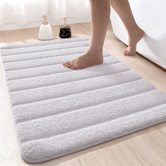 OEAKAY Bathroom Rug, Ultra Soft Absorbent Bath Rug for Bathroom, Premium Microfiber Shag Bath Mat, Non-Slip Bath Rug Machine Washable (17"x30", White)