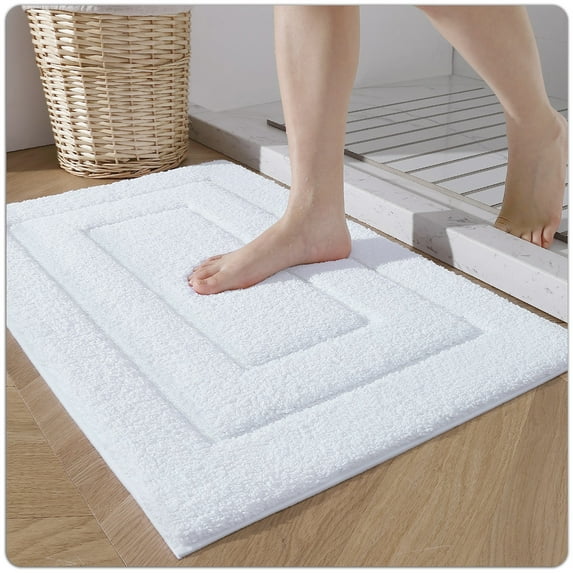 OEAKAY Bathroom Rug, Ultra Soft Absorbent Bath Rug for Bathroom, Premium Microfiber Shag Bath Mat, Non-Slip Bath Rug Machine Washable (20"x32", White)