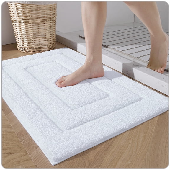 OEAKAY Bathroom Rug, Ultra Soft Absorbent Bath Rug for Bathroom, Premium Microfiber Shag Bath Mat, Non-Slip Bath Rug Machine Washable (20"x32", White)