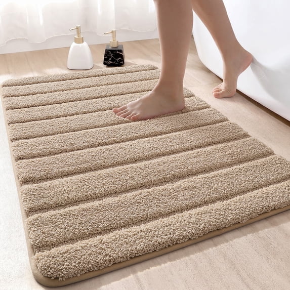 OEAKAY Bathroom Rug, Ultra Soft Absorbent Bath Rug for Bathroom, Premium Microfiber Shag Bath Mat, Non-Slip Bath Rug Machine Washable (24"x36", Khaki)