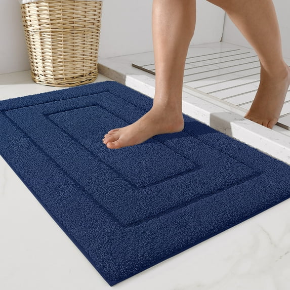 OEAKAY Bathroom Rug, Ultra Soft Absorbent Bath Rug for Bathroom, Premium Microfiber Shag Bath Mat, Non-Slip Bath Rug Machine Washable (24"x36", Navy Blue)