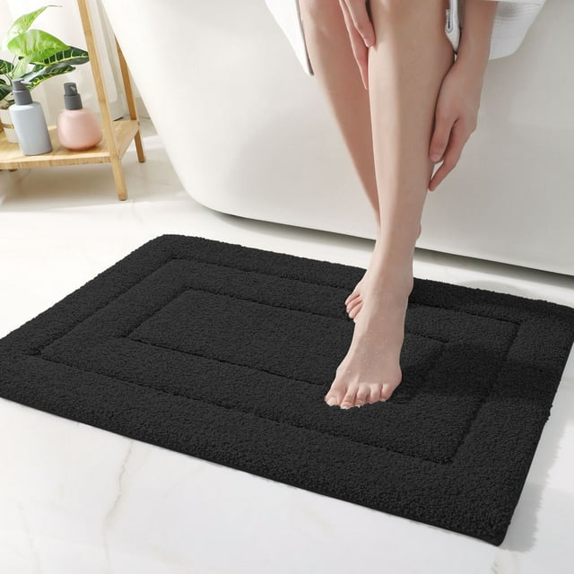 OEAKAY Bathroom Rug, Ultra Soft Absorbent Bath Rug for Bathroom, Premium Microfiber Shag Bath Mat, Non-Slip Bath Rug Machine Washable (24"x43", Black)