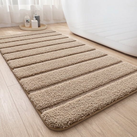 OEAKAY Bathroom Rug, Ultra Soft Absorbent Bath Rug for Bathroom, Premium Microfiber Shag Bath Mat, Non-Slip Bath Rug Machine Washable (24"x43", Khaki)