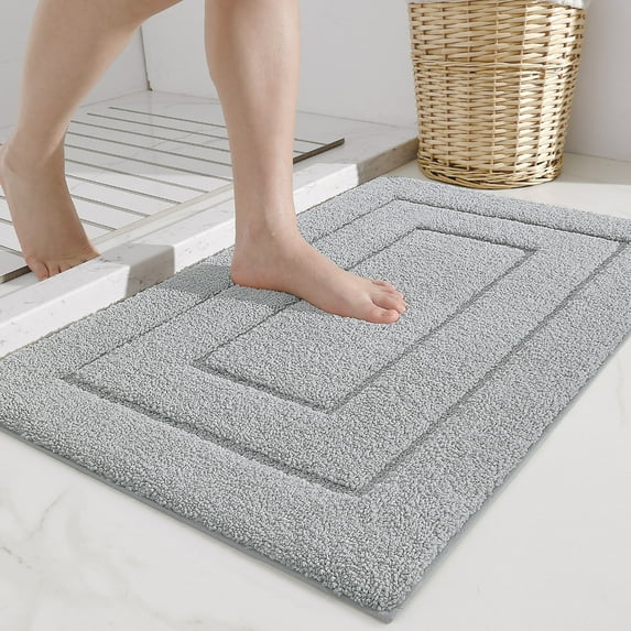 OEAKAY Bathroom Rug, Ultra Soft Absorbent Bath Rug for Bathroom, Premium Microfiber Shag Bath Mat, Non-Slip Bath Rug Machine Washable (24"x43", Light Gray)
