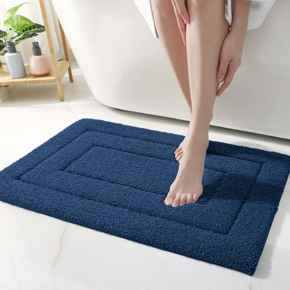 OEAKAY Bathroom Rug, Ultra Soft Absorbent Bath Rug for Bathroom, Premium Microfiber Shag Bath Mat, Non-Slip Bath Rug Machine Washable (24"x43", Navy Blue)