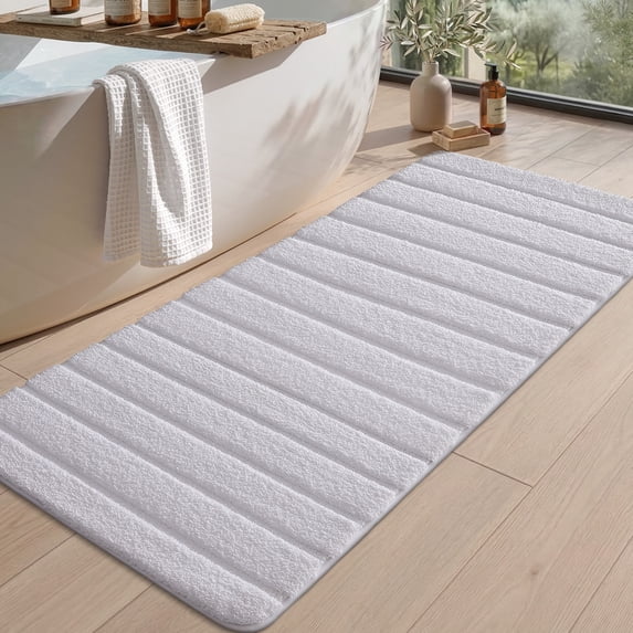 OEAKAY Bathroom Rug, Ultra Soft Absorbent Bath Rug for Bathroom, Premium Microfiber Shag Bath Mat, Non-Slip Bath Rug Machine Washable (24"x59", White)