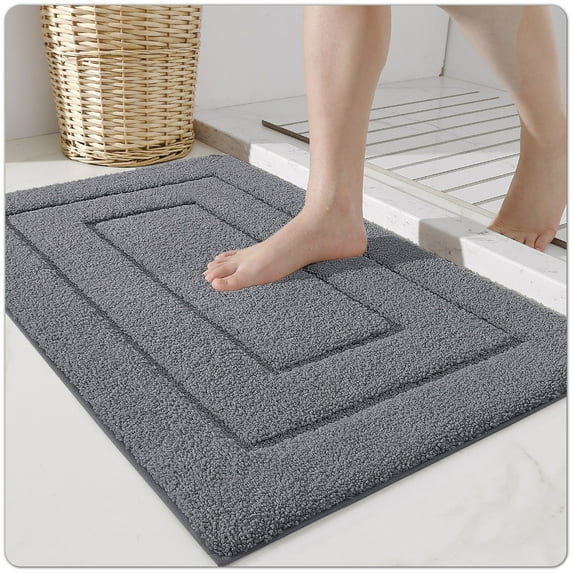OEAKAY Bathroom Rug, Ultra Soft Absorbent Bath Rug for Bathroom, Premium Microfiber Shag Bath Mat, Non-Slip Bath Rug Machine Washable (16"x24", Gray)