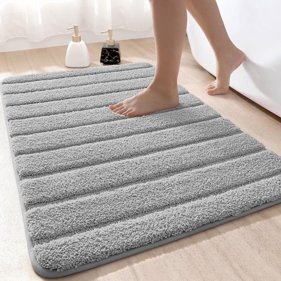 OEAKAY Bathroom Rug, Ultra Soft Absorbent Bath Rug for Bathroom, Premium Microfiber Shag Bath Mat, Non-Slip Bath Rug Machine Washable (17"x30", Gray)