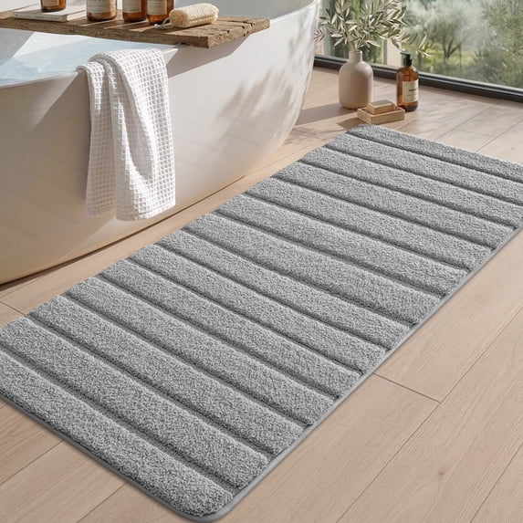 OEAKAY Bathroom Rug, Ultra Soft Absorbent Bath Rug for Bathroom, Premium Microfiber Shag Bath Mat, Non-Slip Bath Rug Machine Washable (24"x59", Gray)
