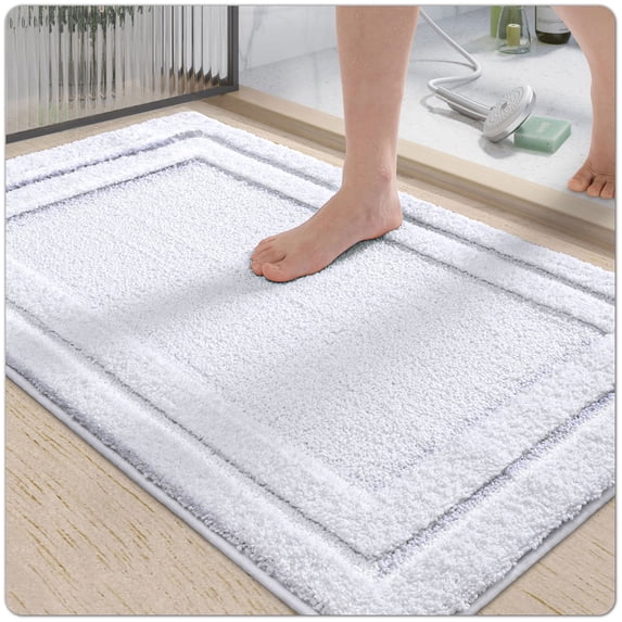 OEAKAY Bathroom Rug and Mat, Non Slip Bathroom Floor Mat, Absorbent Bath Rug, Washable Bathmats for Shower, White Bathroom Rug, 20"X32"
