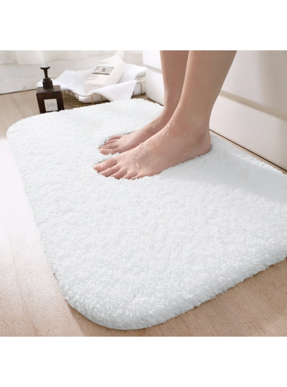 OEAKAY Bathroom Rugs,24"x16",Non Slip Shower Bath Room,Extra Soft and Absorbent,Bath Mats for Bathroom Floor,Machine Wash Dry Carpet Mat for Tub,24"x16"White