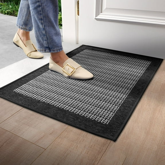 OEAKAY Door Mat Indoor Entrance Mat, Front Insider Outside Doormat, Non-Slip Washable Absorbent Low-Profile Entryway Rugs Entrance Welcome Mat, Black Door Mat, Cross Knit Door Mat 19.5"x31.5"