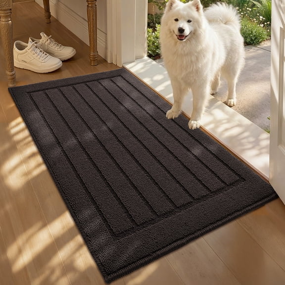 OEAKAY Doormat for Inside 20"x36", Non Slip Indoor Doormat for Entryway, Low Profile Entryway Rugs, Easy Clean Dirt Trapper Welcome Mat for Inside, Brown