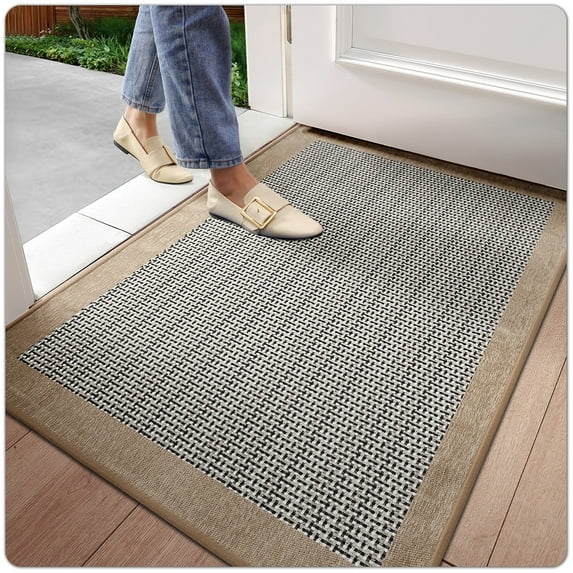 OEAKAY Door Mat Indoor Entrance Mat, Front Insider Outside Doormat, Non-Slip Washable Absorbent Low-Profile Entryway Rugs Entrance Welcome Mat, Light Brown Door Mat, Cross Knit Door Mat 32"x47"