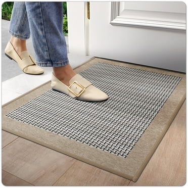 OEAKAY Door Mat Indoor Entrance Mat, Front Insider Outside Doormat, Non-Slip Washable Absorbent Low-Profile Entryway Rugs Entrance Welcome Mat, Light Brown Door Mat, Cross Knit Door Mat 19.5"x31.5"