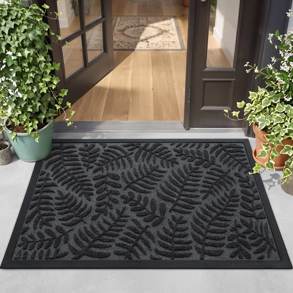 OEAKAY Outdoor Doormat 17"x 29", Non Slip Welcome Mat, Low Pile Dirt Trapper Front Door Mat Outside, Heavy Duty Outdoor Mat for Front Doors, Grey