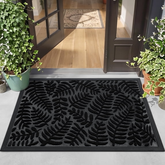 OEAKAY Outdoor Doormat 17"x29", Non Slip Welcome Mat, Low Pile Dirt Trapper Front Door Mat Outside, Heavy Duty Outdoor Mat for Front Doors, Black
