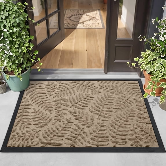 OEAKAY Outdoor Doormat 17"x 29", Non Slip Welcome Mat, Low Pile Dirt Trapper Front Door Mat Outside, Heavy Duty Outdoor Mat for Front Doors, Khaki