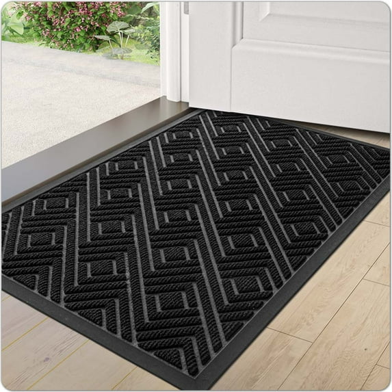 OEAKAY Door Mat Non-Slip Entryway Rug Durable Heavy Duty Outdoor Doormat Washable Door Rug Stain Resistant Entry Mat for Patio, Garage, 35"x23", Black