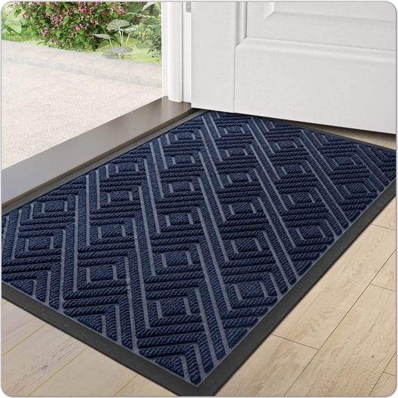 OEAKAY Door Mat Non-Slip Entryway Rug Durable Heavy Duty Outdoor Doormat Washable Door Rug Stain Resistant Entry Mat for Patio, Garage, 48"x32", Navy Blue