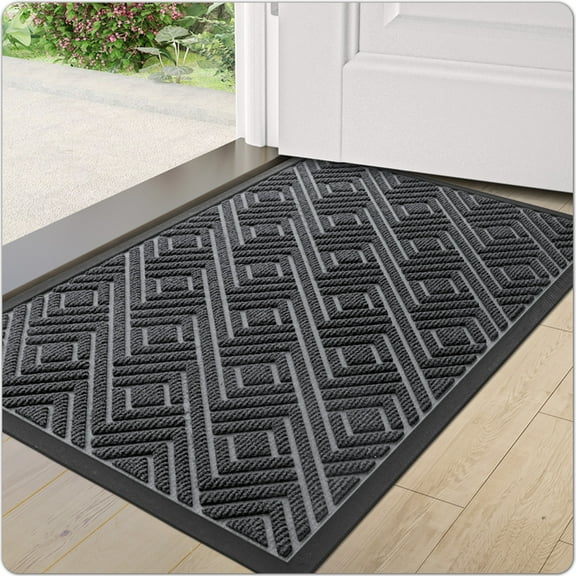 OEAKAY Door Mat Non-Slip Entryway Rug Durable Heavy Duty Outdoor Doormat Washable Door Rug Stain Resistant Entry Mat for Patio, Garage, 29"x17", Gray