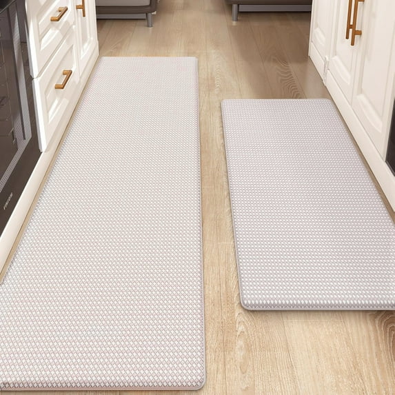 OEAKAY Kitchen Rug, Cushioned Anti Fatigue Kitchen Mat Set 2 Pieces, 17.5"x30"+17.5"x60", Beige