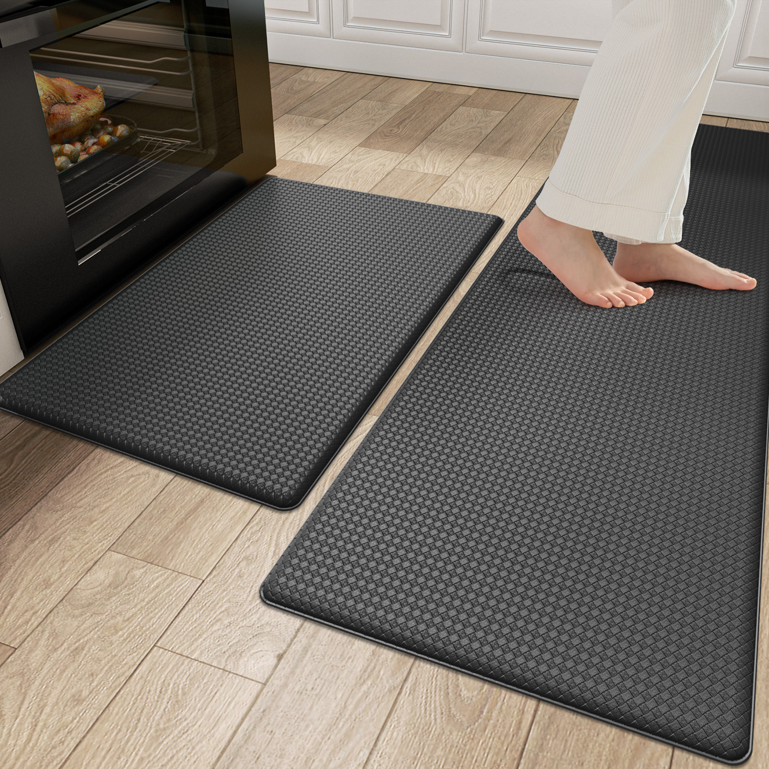 OEAKAY Kitchen Rug, Cushioned Anti Fatigue Kitchen Mat Set 2 Pieces, 17 ...