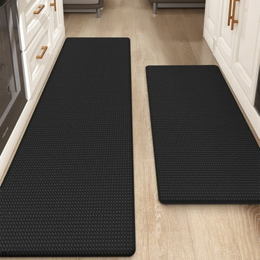 OEAKAY Kitchen Rug, Cushioned Anti Fatigue Kitchen Mat Set 2 Pieces, 17.5"x30"+17.5"x60", Black