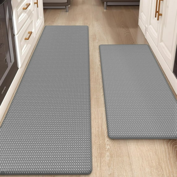 OEAKAY Kitchen Rug, Cushioned Anti Fatigue Kitchen Mat Set 2 Pieces, 17.5"x30"+17.5"x60", Gray