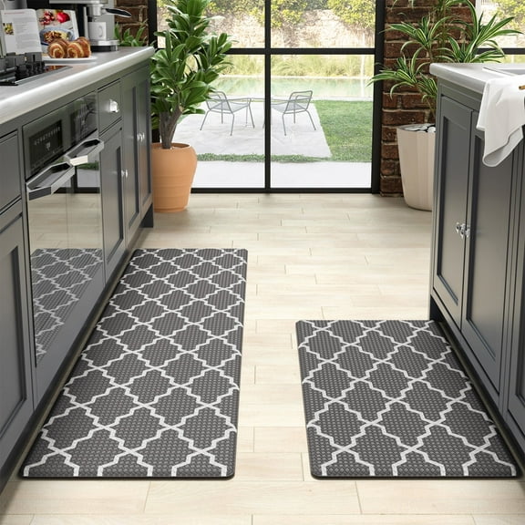 OEAKAY Kitchen Rugs and Mats 2 Piece Set,17.7"x29.5"+17.7"x59" Anti Fatigue Runner Rug Waterproof Memory Rug Cushioned Standing Mat, Charoal